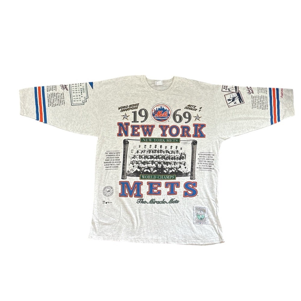 VTG & RARE NY Mets 1969 World Series Logo Champion shirt Long Gone Cooperstown